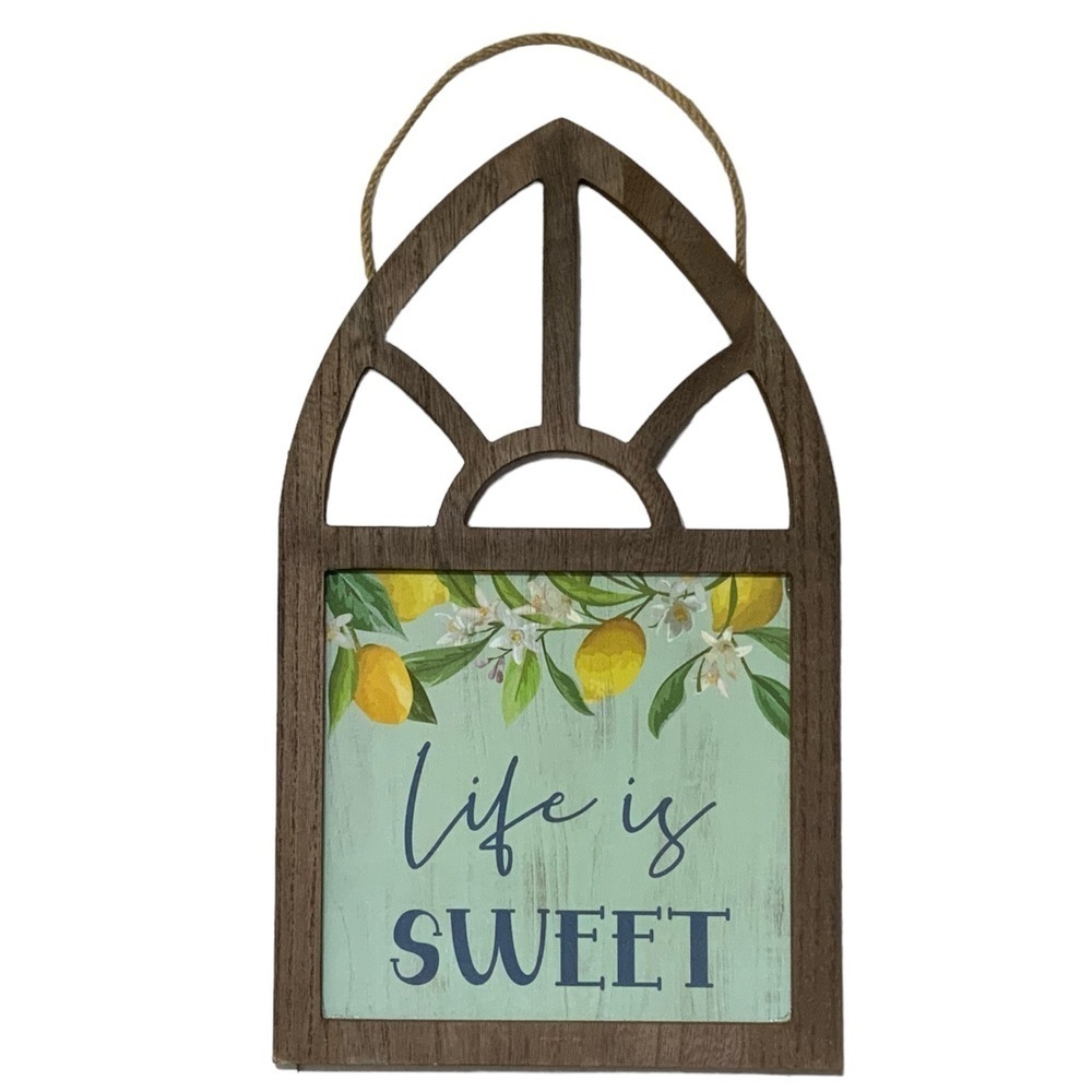 Wall Hanging Lemons Life is Sweet Wood Shabby Chic Farmhouse 17.5 in Multi Blue - Picture 2 of 16